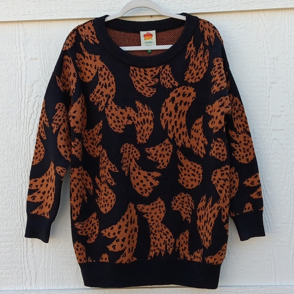 FARM Rio bananica intarsia orange & black printed knit sweater women's XS - Picture 2 of 14